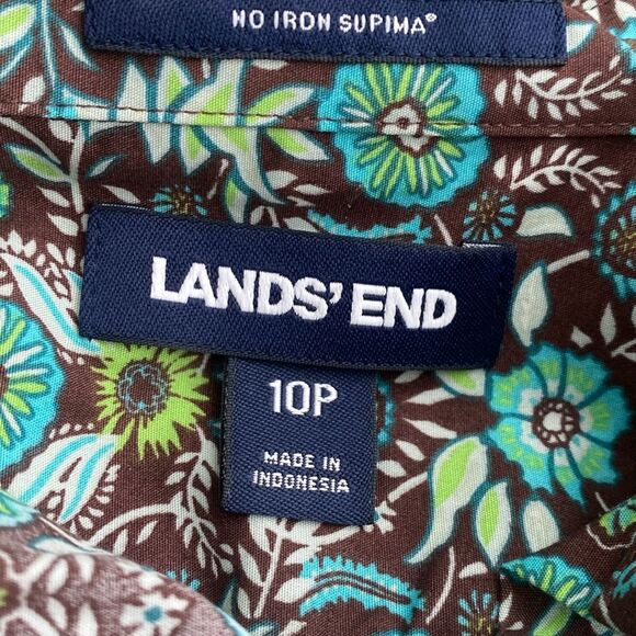 Lands’ End Floral Green Long-sleeved Cotton Button Down Top 10P - Picture 6 of 8